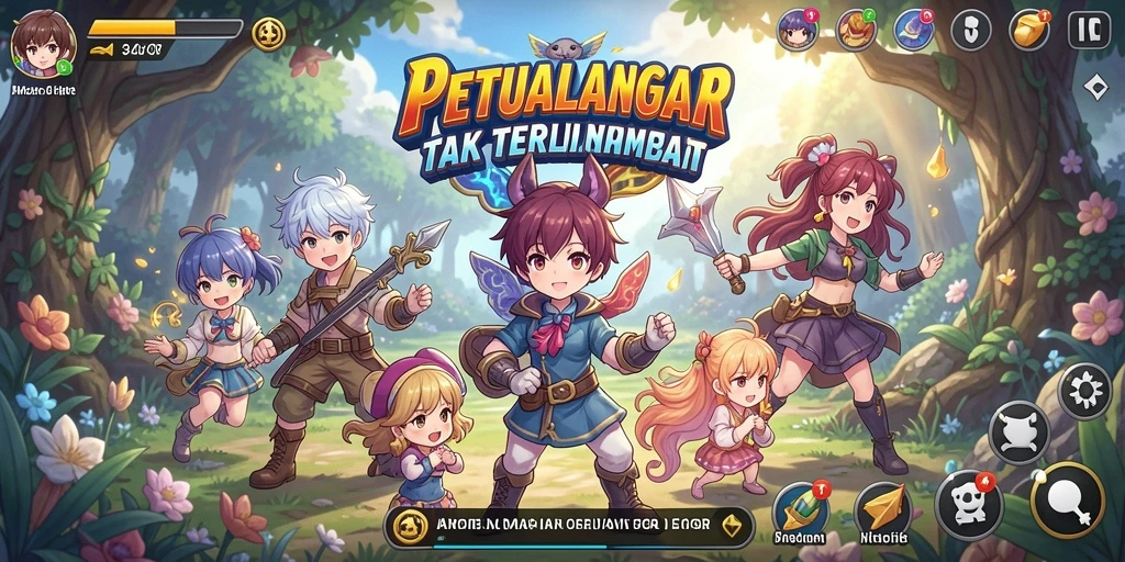Screenshot gameplay 34R dengan warna cerah dan karakter menawan.