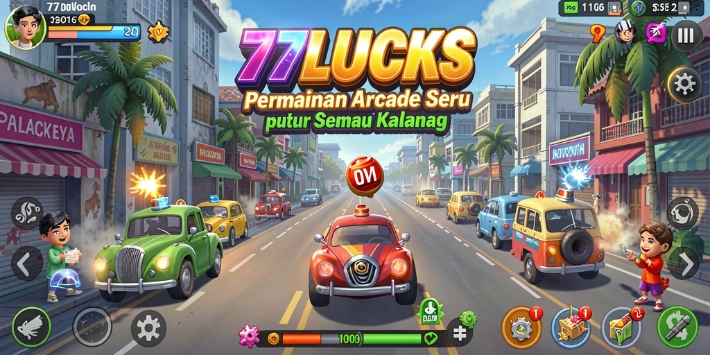 Screenshot gameplay 77LUCKS menampilkan aksi seru dan rintangan menantang.