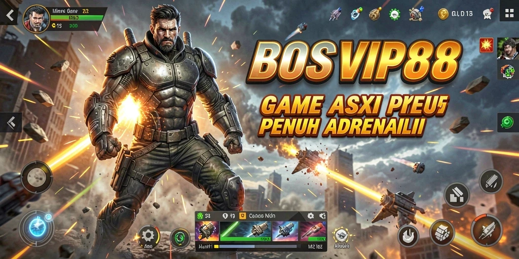 Screenshot menunjukkan aksi intens dalam pertempuran di BOSVIP88.