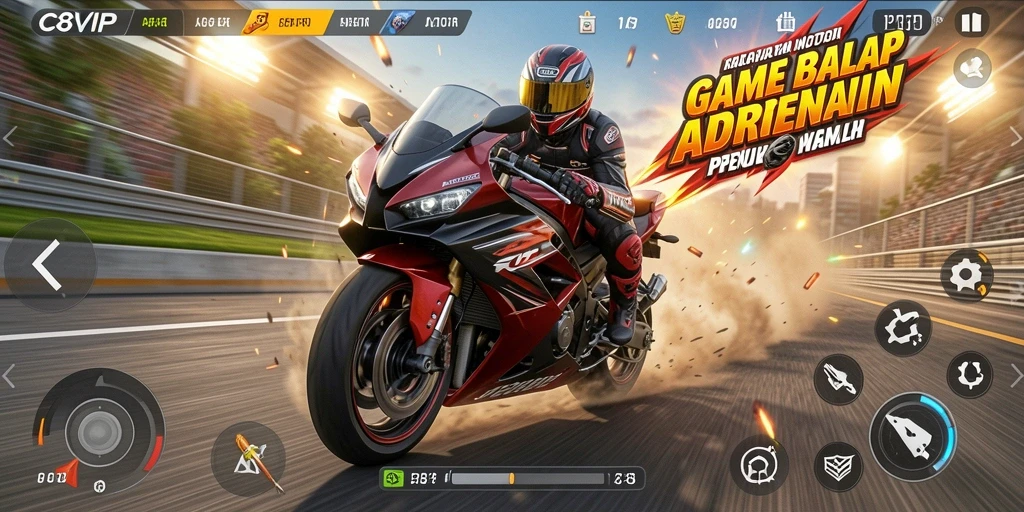 Tangkapan layar menunjukkan intensnya balapan motor di C8VIP.