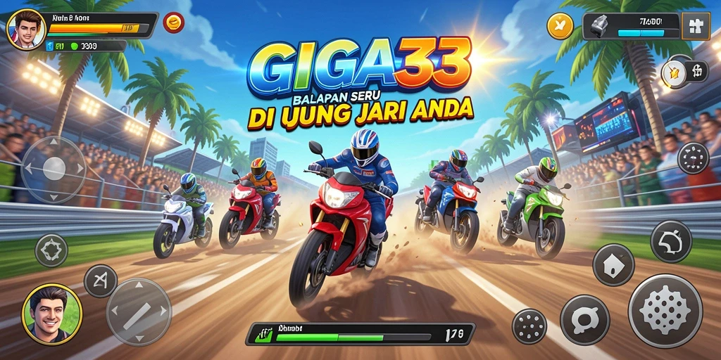 Screenshot dari gameplay GIGA33 yang menunjukkan aksi balapan menegangkan.