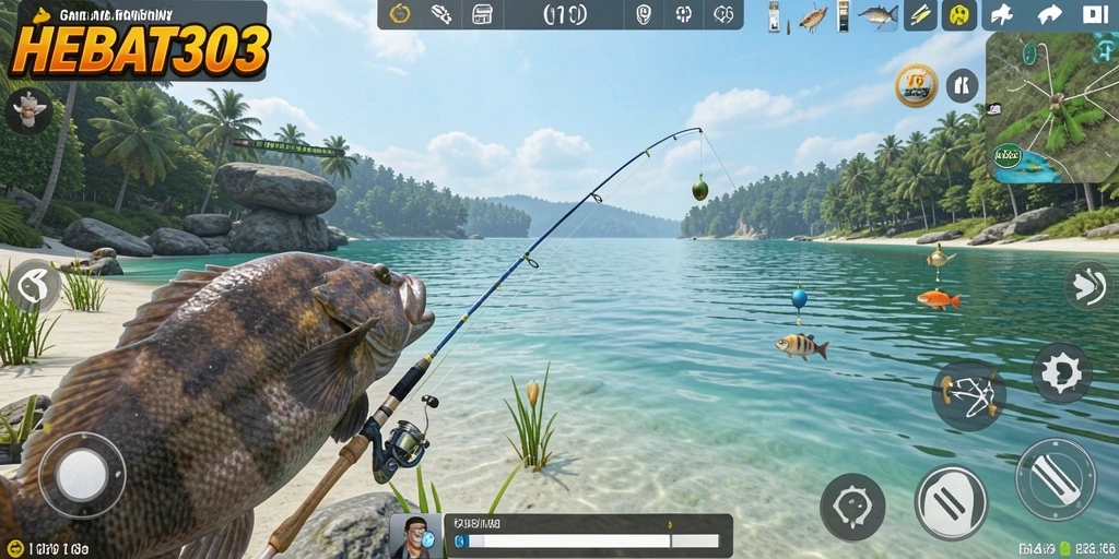 Tampilan gameplay HEBAT303 dengan pemain menangkap ikan.
