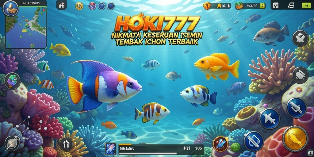 Gameplay seru dalam HOKI777 dengan berbagai ikan untuk ditembak.