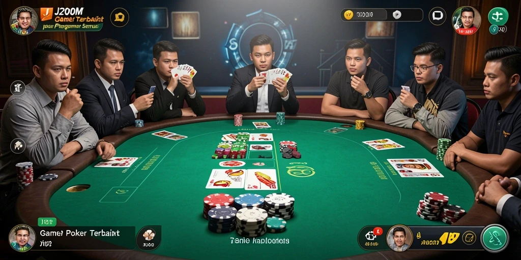 Screenshot gameplay J200M yang penuh aksi poker yang mendebarkan.