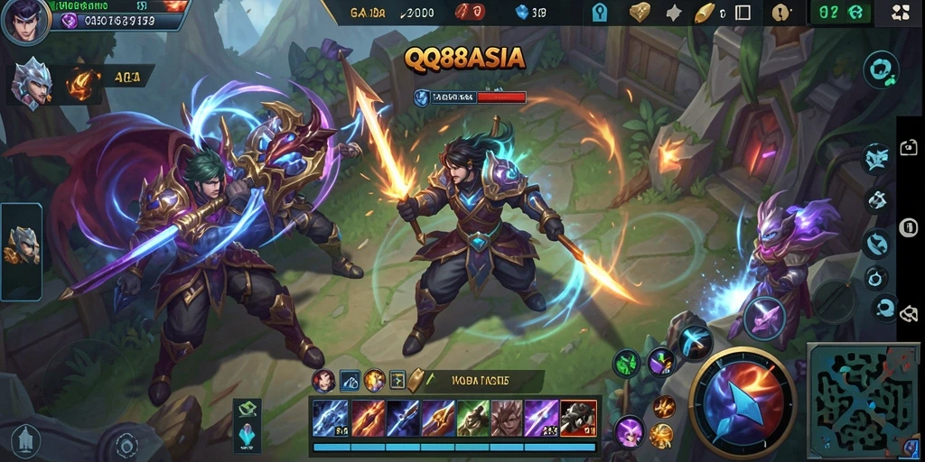 Screenshot gameplay seru QQ88ASIA dalam pertempuran MOBA.