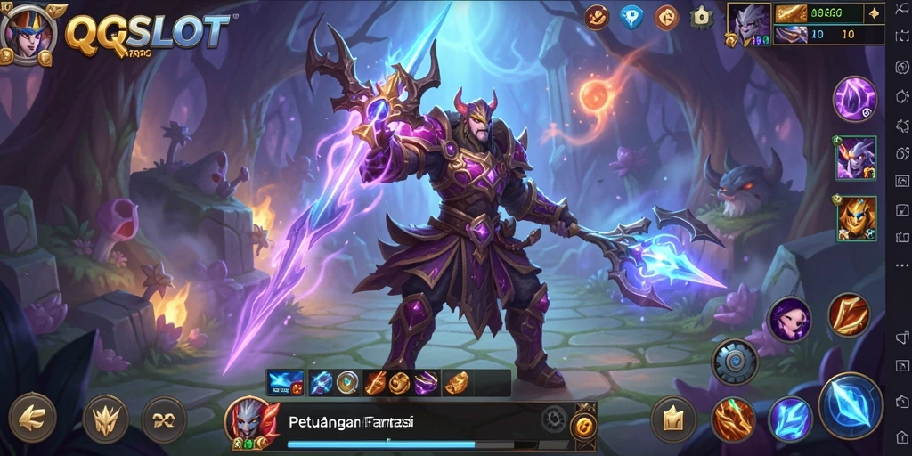 Screenshot gameplay QQSLOT menampilkan aksi seru dalam pertarungan ARPG.