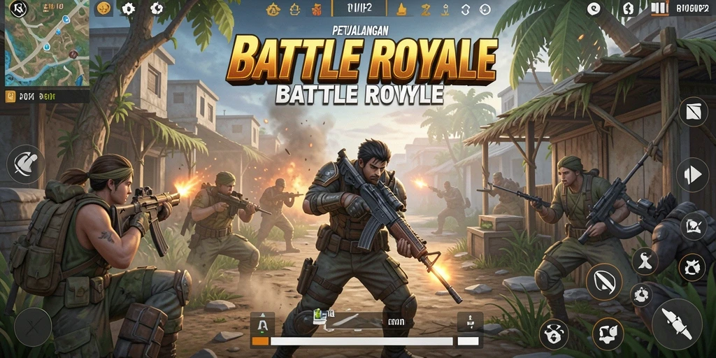 Screenshot gameplay Battle Royale yang menunjukkan pertempuran seru di RVIP2.