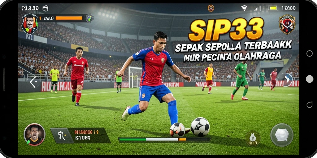 Gameplay SIP33 menampilkan aksi pertandingan sepak bola yang mendebarkan.