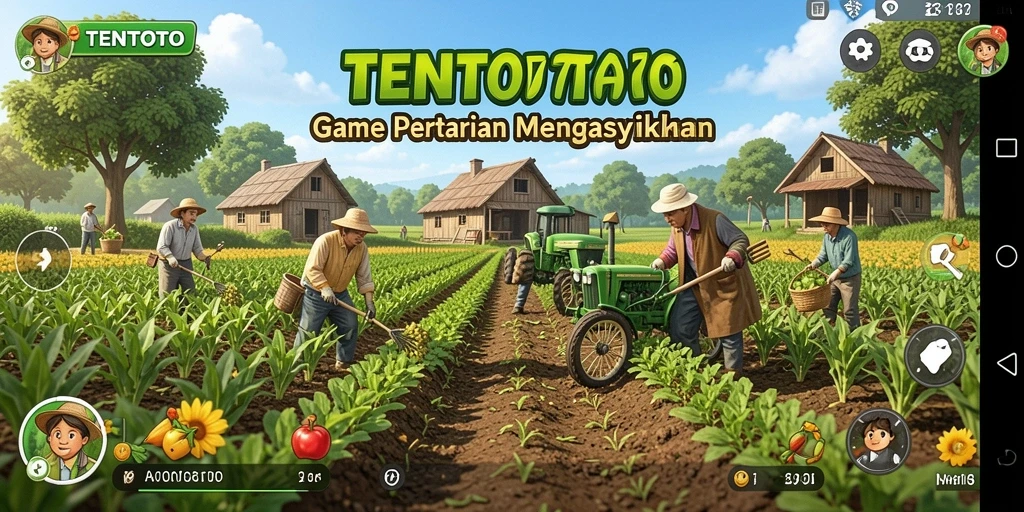 Screenshot TENTOTO menampilkan aktivitas seru di pertanian.